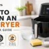 Air fryer basket being cleaned safely with a soft sponge and washing-up liquid