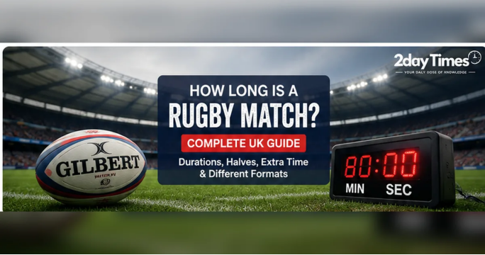Rugby ball on a stadium pitch beside a match clock showing 80 minutes