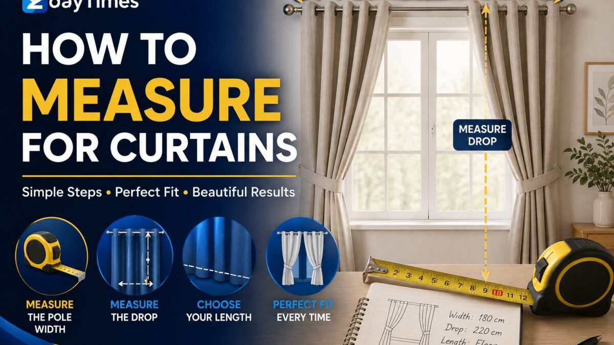 Tape measure beside a window showing how to measure for curtains correctly