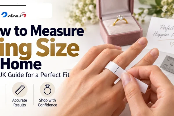 Ring and paper measuring strip showing how to measure ring size at home