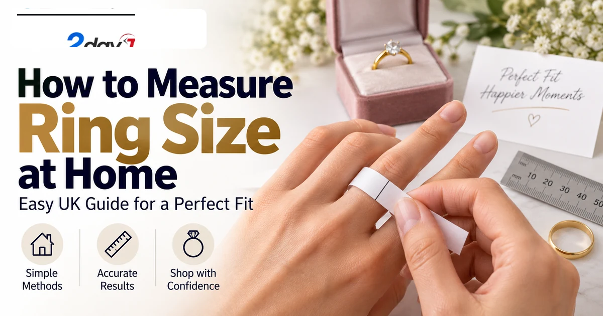Ring and paper measuring strip showing how to measure ring size at home