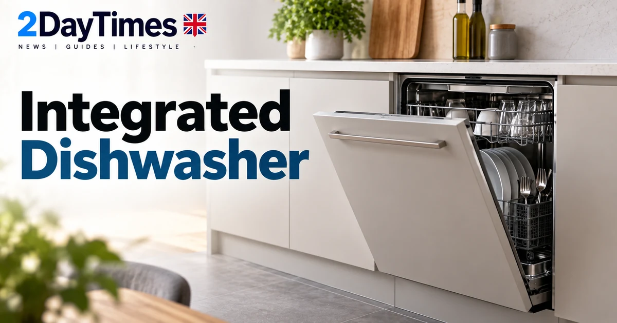 Integrated dishwasher fitted behind modern UK kitchen cabinetry