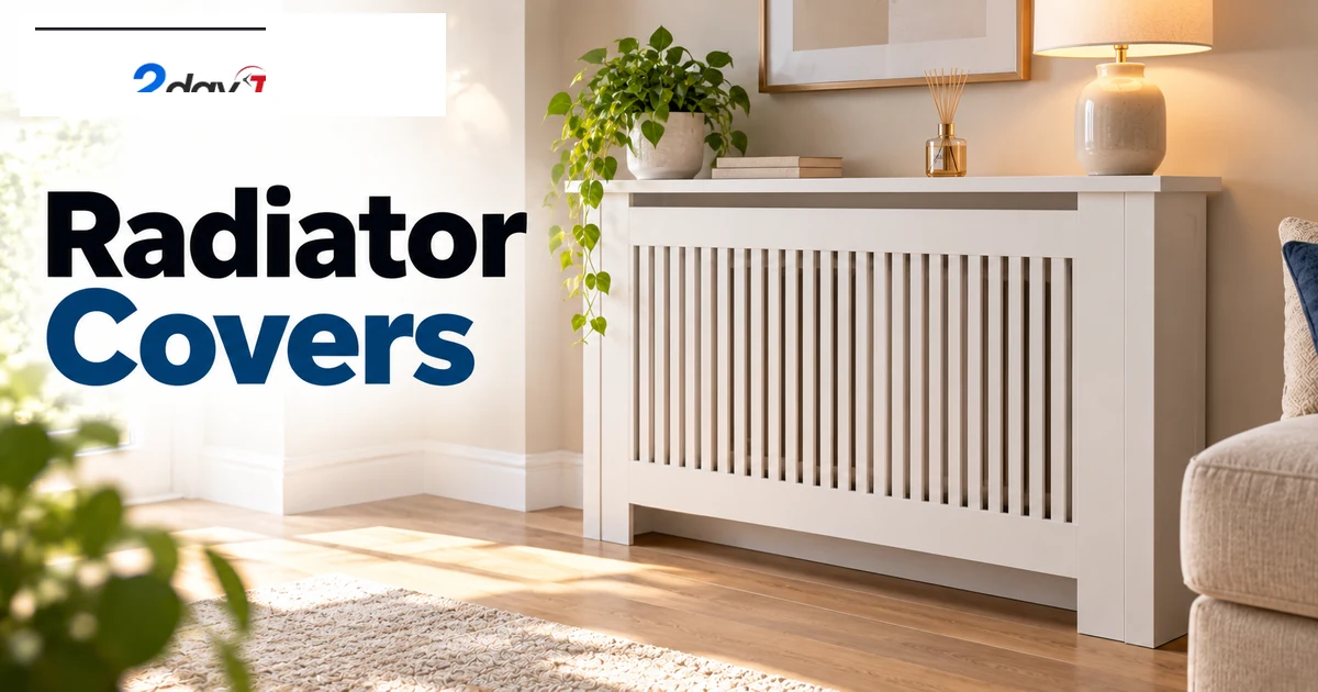 Modern ventilated radiator cover fitted around a home radiator