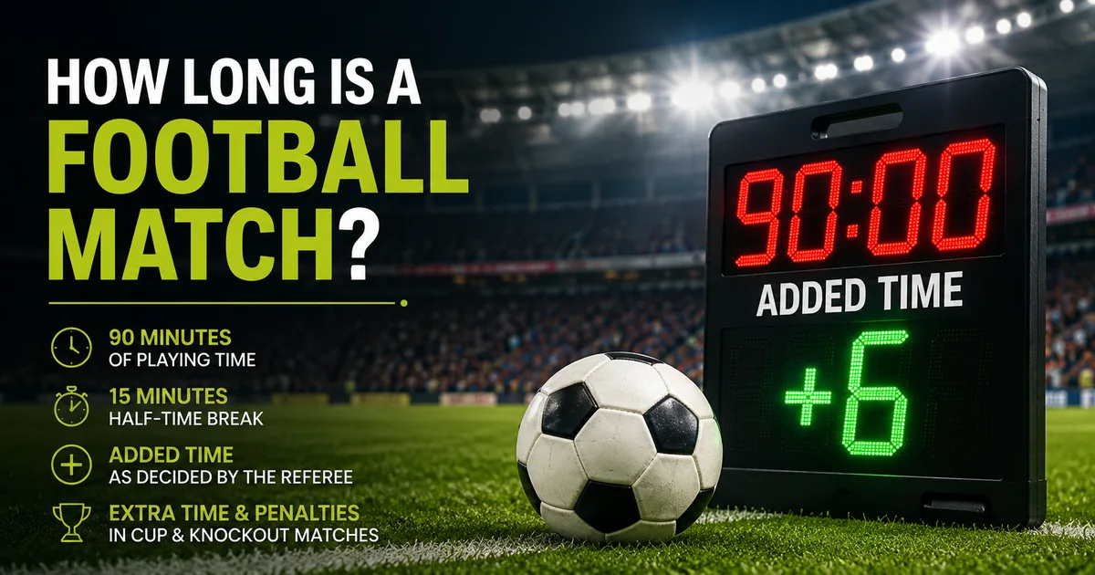 Football on a pitch beside a match clock showing 90 minutes