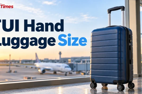 Cabin suitcase showing TUI hand luggage size and 10kg allowance for UK travellers
